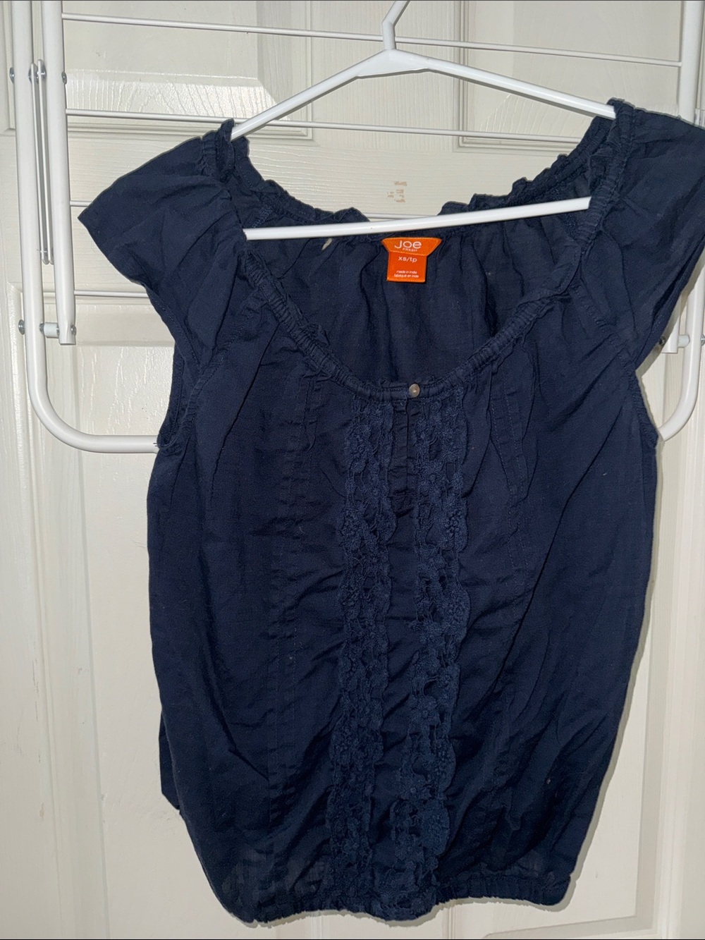 Joe Fresh Navy Ruffled Scoop-Neck Blouse